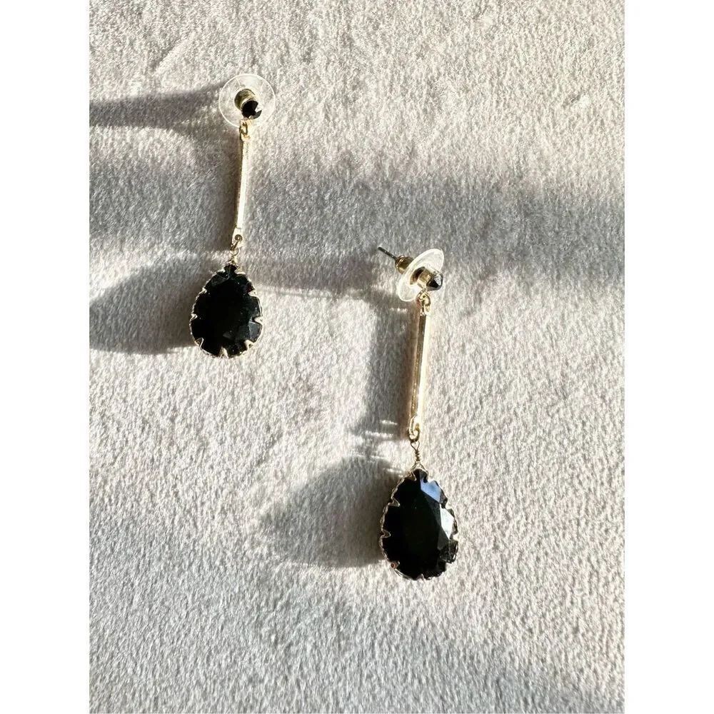 Black rhinestone dangle tear drop earrings